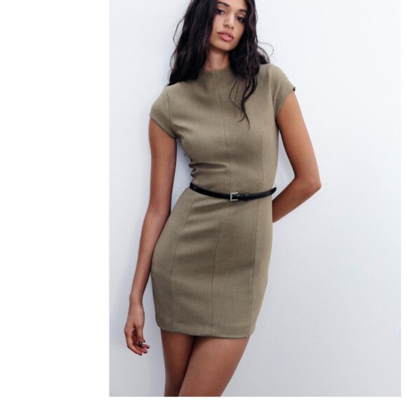 NWT ZARA BELTED MINI DRESS SIZE XL GREEN 9119 / 556 - Picture 1 of 8